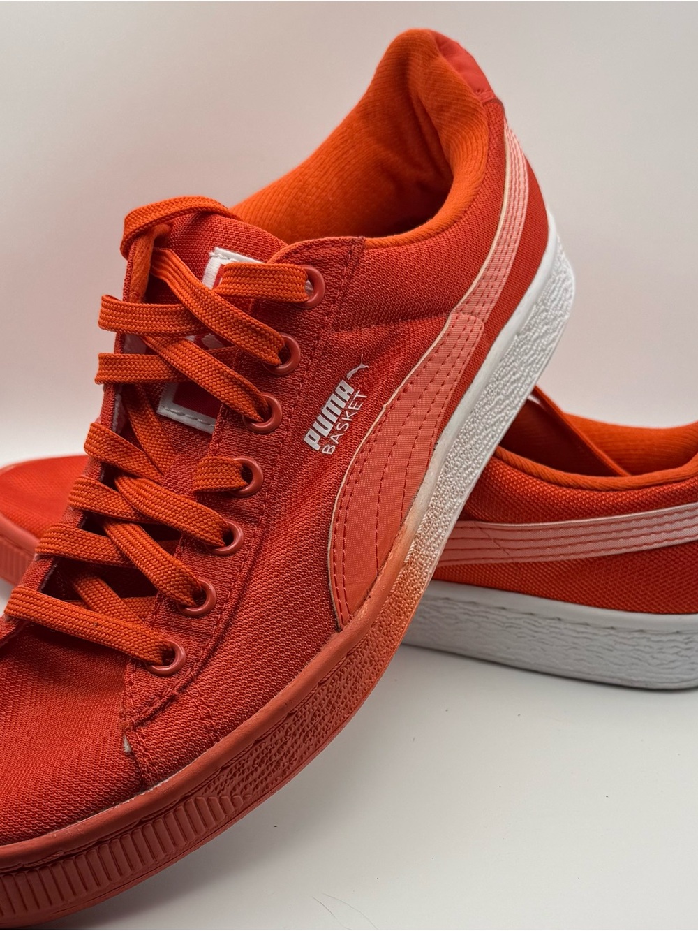 Puma Bright Orange Canvas Sneakers with White Stripe